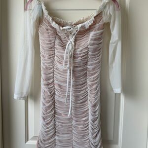 Fashion Nova White Ruched Off-Shoulder Dress